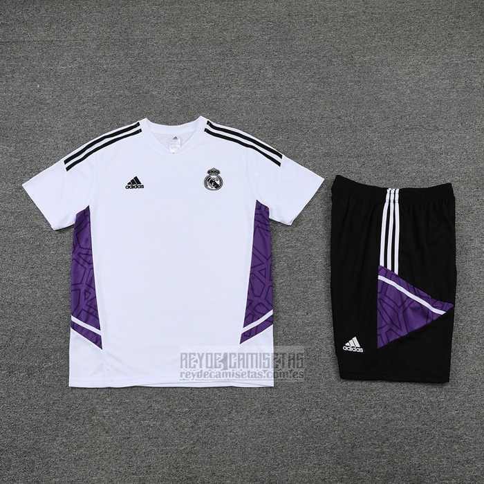Chandal del Real Madrid Manga Corta 2022-2023 Blanco y Purpura - Pantalon Corto